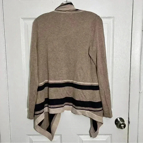 AUGUST SILK Open Front Striped Tan Cardigan | size Large - Picture 5 of 8